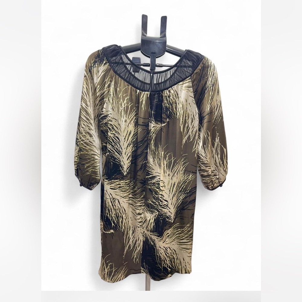 Maggy London Womens‎ Dress sz 6 leaf print 3/4 sleeve 100% Silk - Picture 2 of 4